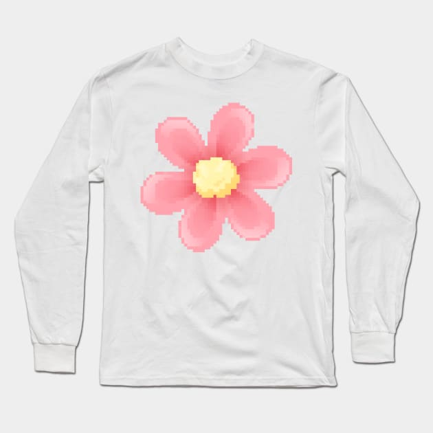 Pink Flower Pixel Art Long Sleeve T-Shirt by christinegames